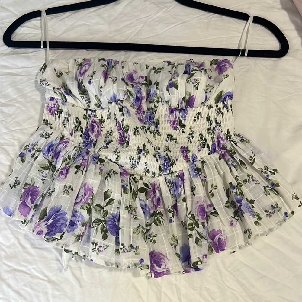 Floral Smocked Women's Top - Purple and White